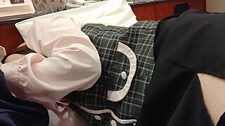 ol assistant squirms from cunnilingus before cosplay creampie fuck