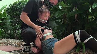 i tickle her sexy bound feet outdoors till she moans