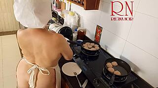 nudist housewife regina noir naked kitchen maid cooking backstage