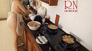nudist housewife regina noir naked kitchen maid cooking backstage