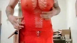 Trans Fishnets Flashes Teasing Strip at Car Wash Public Fun!