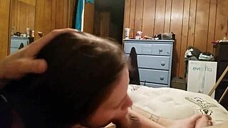 girlfriend sucks friend's small cock in homemade throat session