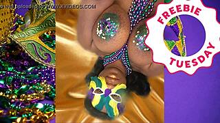 Pornstar Jessica Grabbit Flashes Big Natural Tits at Mardi Gras with Rabbit Toy