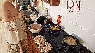nudist housewife regina noir naked kitchen maid cooking backstage