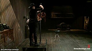 Redhead Slave Gags Deep In Bondage Neck Trap Device