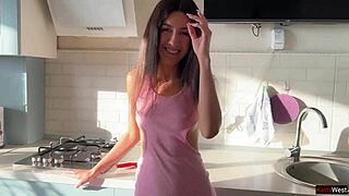 Fucking Roommate Anal Doggystyle on Kitchen Table While Boyfriend Sleeps Nearby