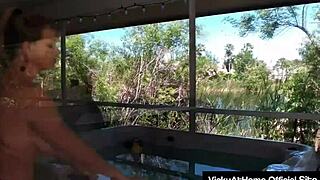 Blonde milf Vicky Vette strips her bikini in the bedroom rubbing her big pussy lips with a vibrator to wet orgasm.