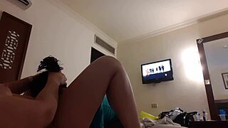 Brunette friends create lesbian illusion in hotel room