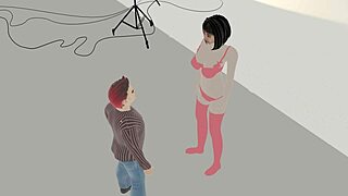 chinese top model in red lingerie fucks tall photographer on sofa desperately