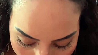 Curly brunette's flexible pov deepthroat ends with cum on ass