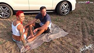 redhead roadside helper begs for creampie fuck deep inside