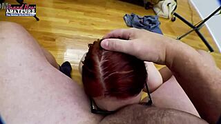 Petite ginger milf Dezi Rae strokes dildo then gulps deep cock