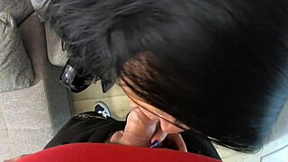 leather milf deepthroats then gets cum on fur vest?