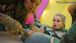 Tattooed Split Tongue Lesbians Toy Anal ATM