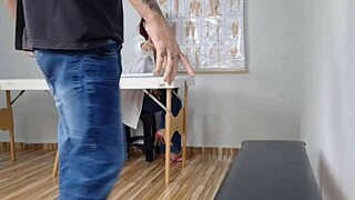 Risky Receptionist Handjob Escalates To Redhead Nurse Mouth Drop