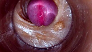 closeup precum fills shaved pussy in 4k vagina cam