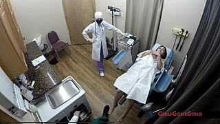 nurse blaire spreads shaved pussy in fetish hospital checkup