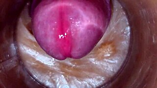 closeup precum fills shaved pussy in 4k vagina cam
