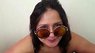 bbw latina's super tongue squirt in bikini cum swallow