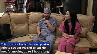 nurse blaire spreads shaved pussy in fetish hospital checkup