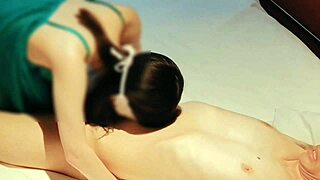 sexy japanese wife in green lingerie milks cum with hot blowjob