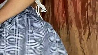 innocent miniskirt girl tenderly fingers her soft pussy