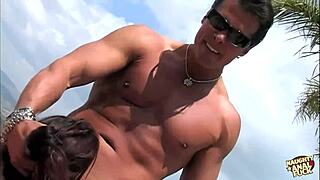 Sexy couple steams up poolside fuck.  