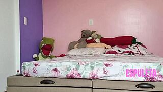 Spying petite Latina's guided handjob in POV tease