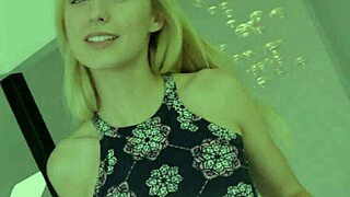 skinny blonde teen gobbles and strokes cock like a pro
