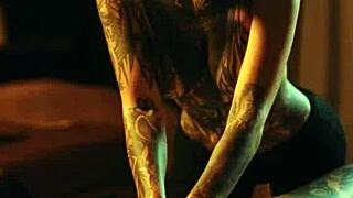 Skin tattooed beauty gets sensual massage treatment