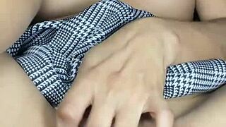 innocent miniskirt girl tenderly fingers her soft pussy