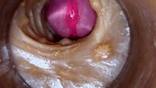 closeup precum fills shaved pussy in 4k vagina cam
