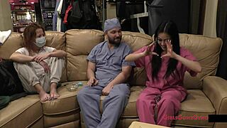 nurse blaire spreads shaved pussy in fetish hospital checkup