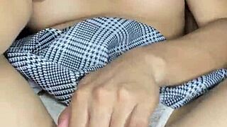 innocent miniskirt girl tenderly fingers her soft pussy