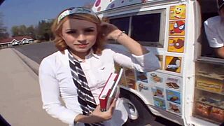 lexi belle bends over for ice cream man's deep creampie pounding