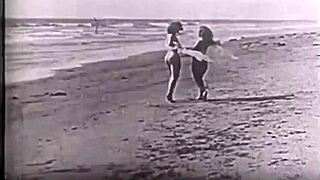 Vintage Nudists Show Hairy Beavers on Beach