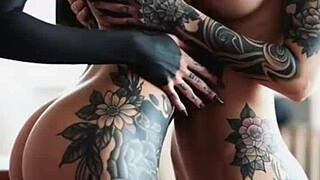 Skin tattooed beauty gets sensual massage treatment