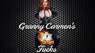 Granny Fuscias laps pussy then takes double cum dick