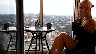 Morning Coffee Turns to BLONDE BIG TITS CUM SWAPPING PUBLIC SEX