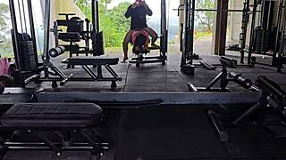 Husband films milf wife flashing and fucking gym slut passionately
