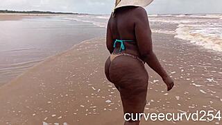 Ebony beach quickie bent over for local cock pounding