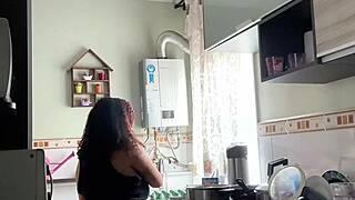 chubby latina housewife cooks jiggling fat belly big ass in panties