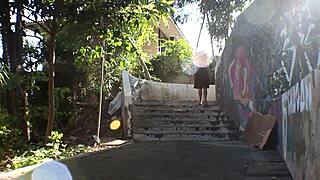 redhead slut masturbates blows and takes park facial