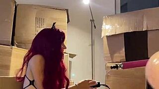 red haired teen stripteases sexy sucking dildo sex machine prep