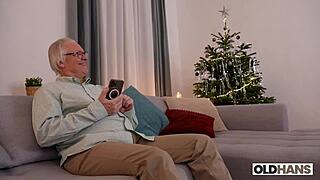 Superb blonde seduces old guy for intense fuck at Oldhans