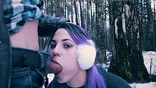 hey babe watch my deepthroat blowjob in snowy public park
