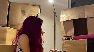 red haired teen stripteases sexy sucking dildo sex machine prep