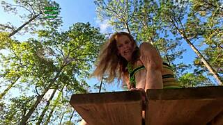 granny in cobra harness flashes huge saggy tits plump ass trimmed pussy bondage tease