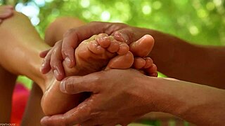 gina gerson teases with oiled footjob outdoors
