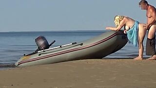 Boatman Pounds Hot Tourist's Big Tits Pussy Outdoors